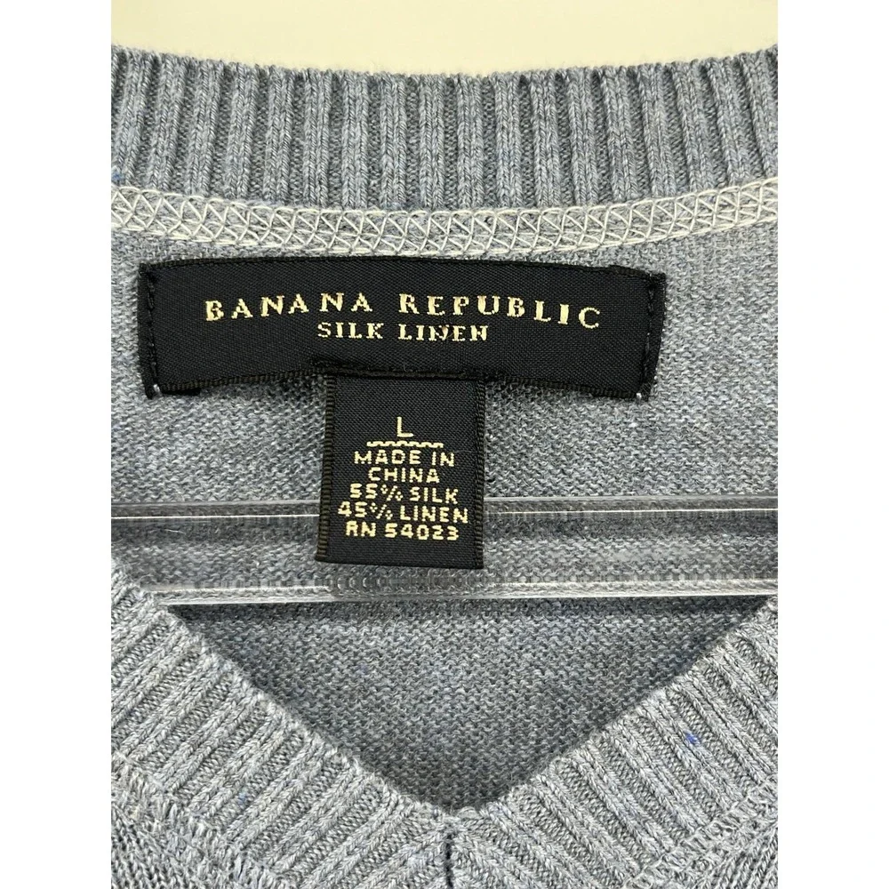 Banana Republic‎ V-Neck Silk and Linen Sweater Men's Size L Blue